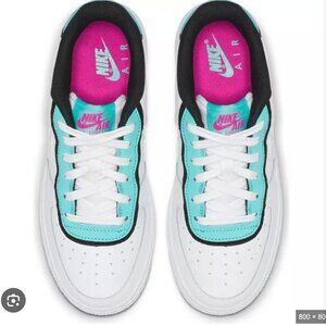 Nike Retro Style Kids Air Force One AF1 Size 4Y White and Teal Sneakers